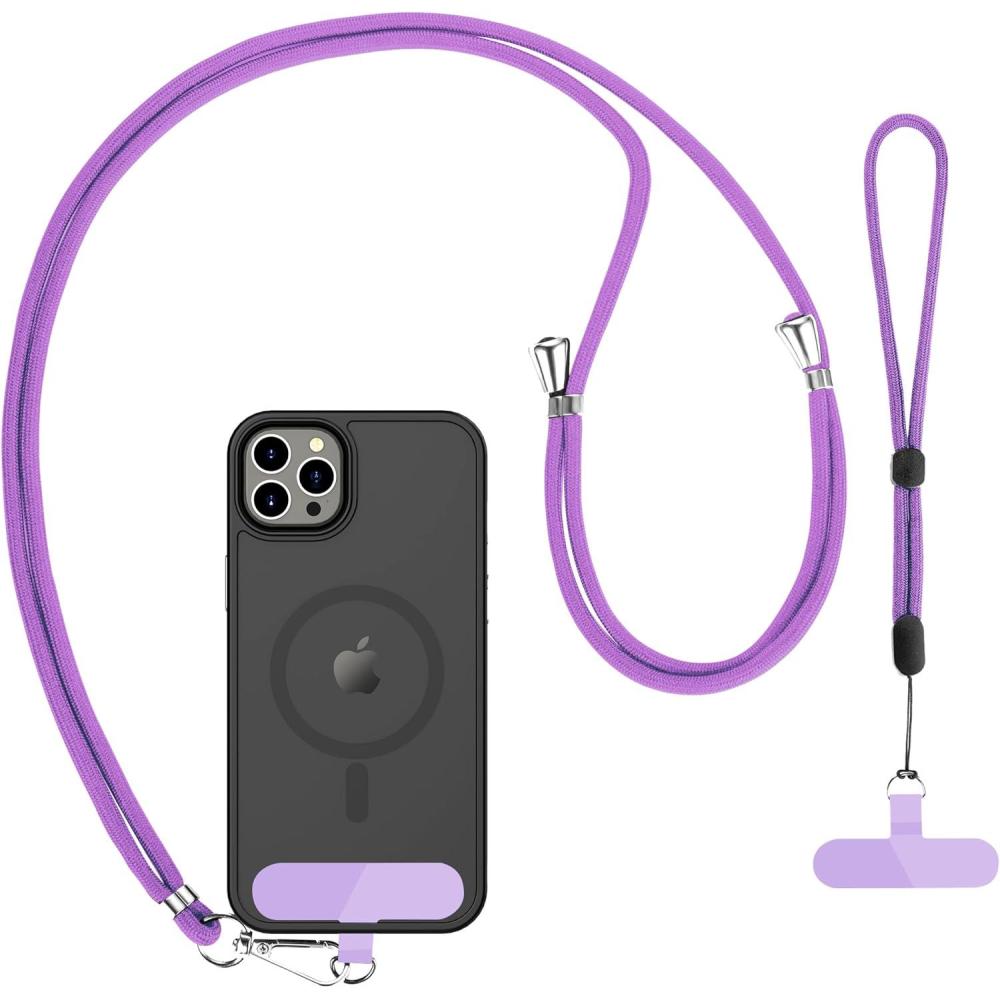 imageCACOE Phone Lanyard2 PCS Adjustable Neck StrapUniversal Crossbody Multifuctional Cell Phone Lanyards Compatible with Most SmartphonesBlackLight BlueDark Purple