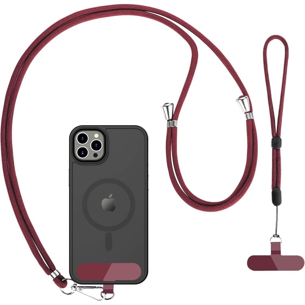 imageCACOE Phone Lanyard2 PCS Adjustable Neck StrapUniversal Crossbody Multifuctional Cell Phone Lanyards Compatible with Most SmartphonesBlackLight BlueDark Red