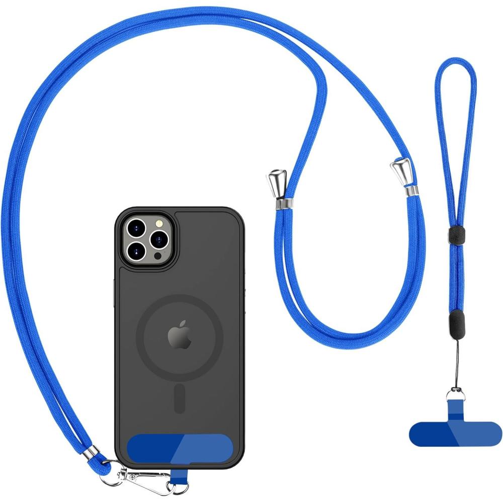 imageCACOE Phone Lanyard2 PCS Adjustable Neck StrapUniversal Crossbody Multifuctional Cell Phone Lanyards Compatible with Most SmartphonesBlackLight BlueDark Blue