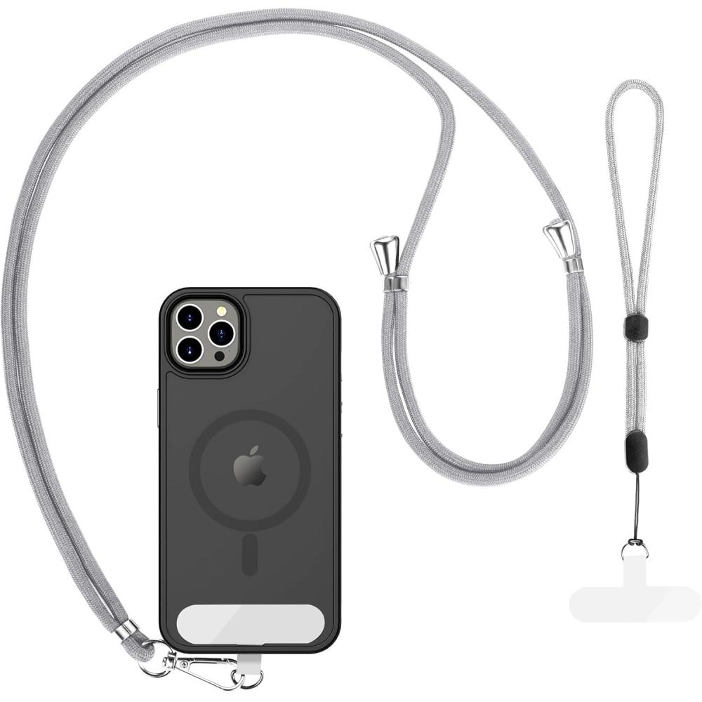 imageCACOE Phone Lanyard2 PCS Adjustable Neck StrapUniversal Crossbody Multifuctional Cell Phone Lanyards Compatible with Most SmartphonesBlackLight BlueGray