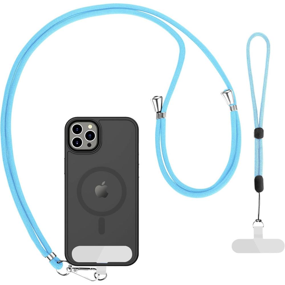 imageCACOE Phone Lanyard2 PCS Adjustable Neck StrapUniversal Crossbody Multifuctional Cell Phone Lanyards Compatible with Most SmartphonesBlackLight BlueLight Blue