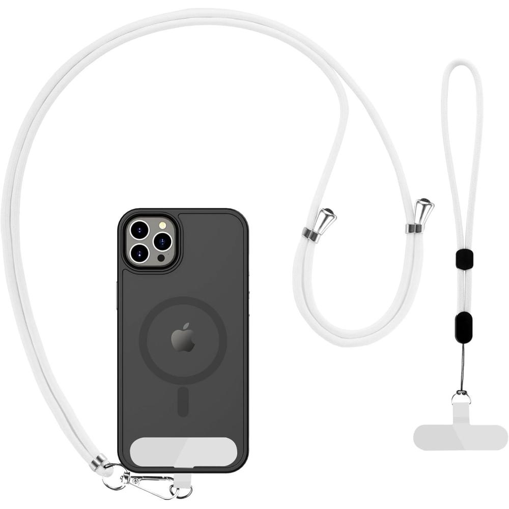 imageCACOE Phone Lanyard2 PCS Adjustable Neck StrapUniversal Crossbody Multifuctional Cell Phone Lanyards Compatible with Most SmartphonesBlackLight BlueWhite