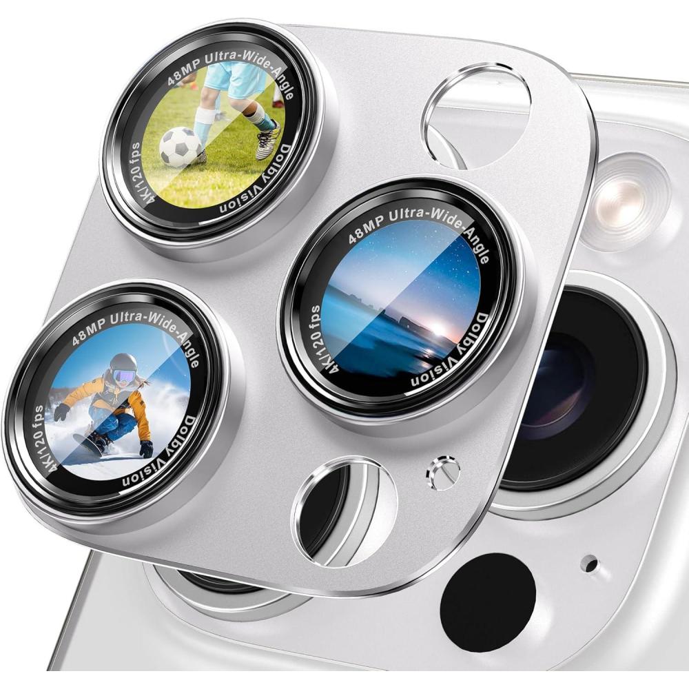 imageCACOE for iPhone 14 Pro14 Pro Max16 Pro16 Pro Max Camera Lens Protector Metal Frame Tempered Glass Cover AntiScratch DropProofStrongAdhesion Camera Screen CoverBlackWhite