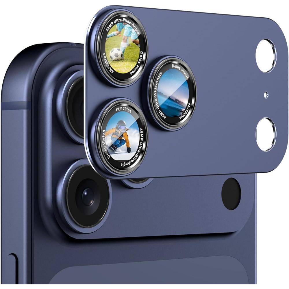 imageCACOE for iPhone 14 Pro14 Pro Max16 Pro16 Pro Max Camera Lens Protector Metal Frame Tempered Glass Cover AntiScratch DropProofStrongAdhesion Camera Screen CoverBlackDark Blue