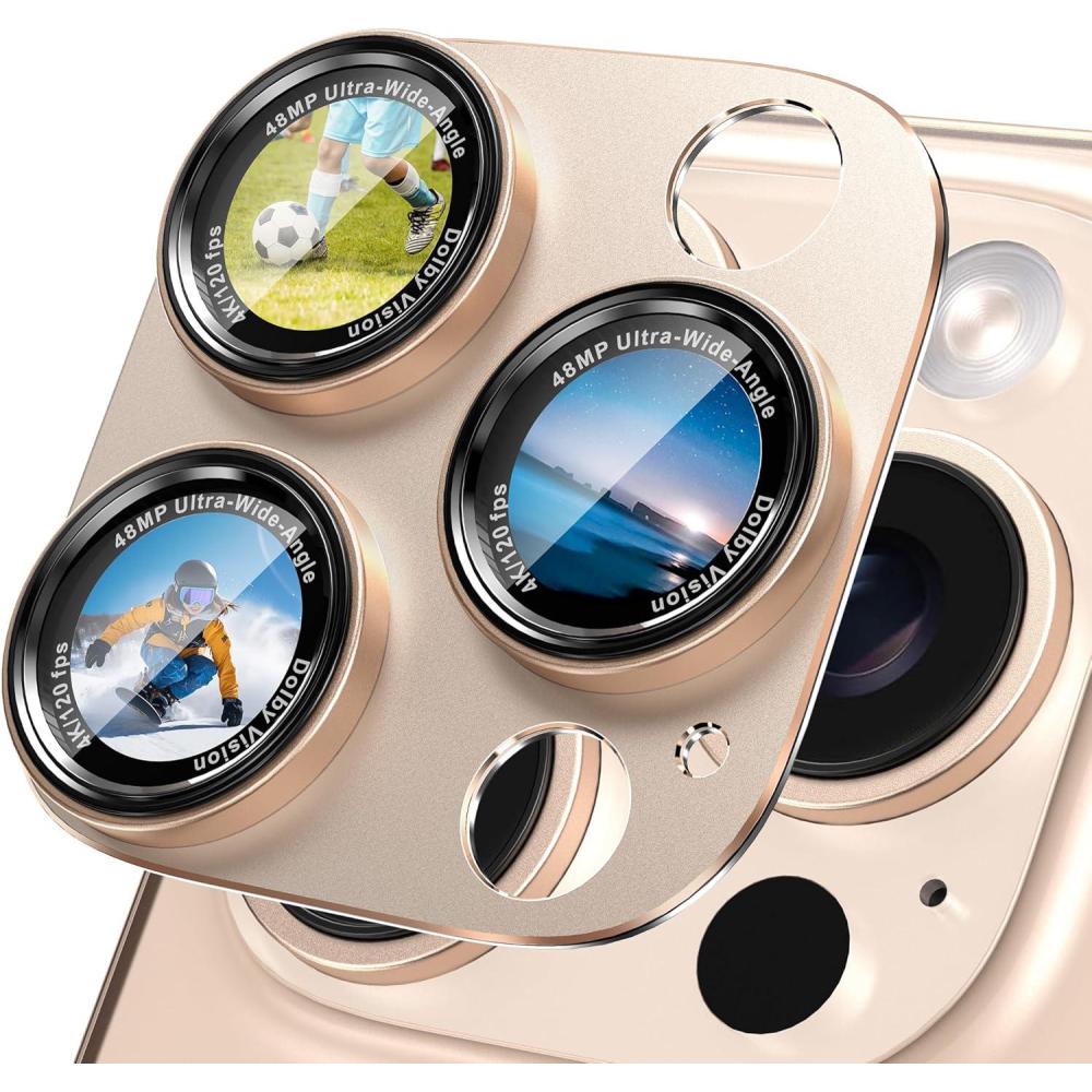 imageCACOE for iPhone 14 Pro14 Pro Max16 Pro16 Pro Max Camera Lens Protector Metal Frame Tempered Glass Cover AntiScratch DropProofStrongAdhesion Camera Screen CoverBlackDesert Gold