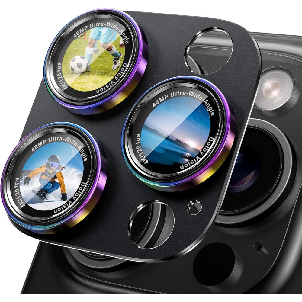 imageCACOE for iPhone 14 Pro14 Pro Max16 Pro16 Pro Max Camera Lens Protector Metal Frame Tempered Glass Cover AntiScratch DropProofStrongAdhesion Camera Screen CoverBlackColorful