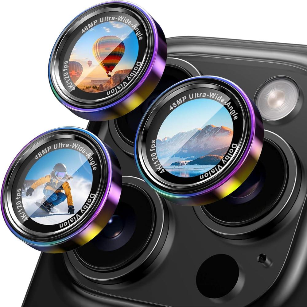 imageCACOE for iPhone 17 Pro Max17 Pro16 Pro Max16 Pro15 Pro Max15 Pro14 Pro Max14 Pro Camera Lens Protector AntiScratch DropProofStrongAdhesion Camera Screen CoverDark BlueColorful