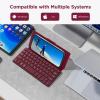 CACOE Wireless Keyboard with Stand, Mini Keyboard for Cell Phone, Ultra-Slim Portable, Foldable, Dual-Channel QWERTY with Stand Holder for Smartphone and More iOS Android Windows, Ocean Blue(Wine Red)