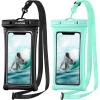 CACOE [Floatable] Floating Universal Waterproof Phone case 2 Pack-Up to 7.0″,Phone Pouch with Adjustable Neck Lanyard,IPX8 Cellphone Dry Bags for Beach Pool Swimming（Black+Black）(Black+Green)