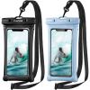 CACOE [Floatable] Floating Universal Waterproof Phone case 2 Pack-Up to 7.0″,Phone Pouch with Adjustable Neck Lanyard,IPX8 Cellphone Dry Bags for Beach Pool Swimming（Black+Black）(Black+Light Blue)