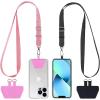 CACOE Phone Lanyard 2 Pack-2× Adjustable Neck Strap,2× Phone Patches,Universal Cell Phone Multifuctional Patch Lanyards Compatible with Most Smartphones(Black+Gray)(Black+pink)