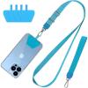 CACOE Phone Lanyard 2 Pcs-1 Pcs Adjustable Neck Strap,1 Pcs Wrist Strap,2 Pads,Universal Crossbody Multifuctional Cell Phone Lanyards Compatible with Most Smartphones(Black)(Light Blue)