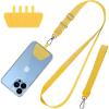 CACOE Phone Lanyard 2 Pcs-1 Pcs Adjustable Neck Strap,1 Pcs Wrist Strap,2 Pads,Universal Crossbody Multifuctional Cell Phone Lanyards Compatible with Most Smartphones(Black)(Yellow)