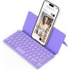 CACOE Wireless Keyboard with Stand, Mini Keyboard for Cell Phone, Ultra-Slim Portable, Foldable, Dual-Channel QWERTY with Stand Holder for Smartphone and More iOS Android Windows, Ocean Blue(Purple)