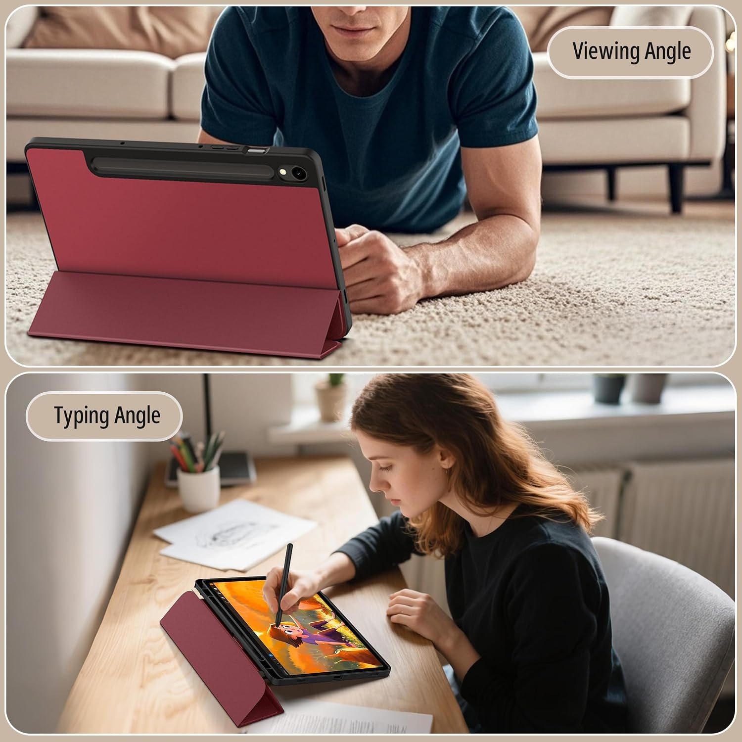 image:imageCACOE Case for Samsung Galaxy Tab S10 Lite S10 FE S9 FE 109 S9 11Red Wine