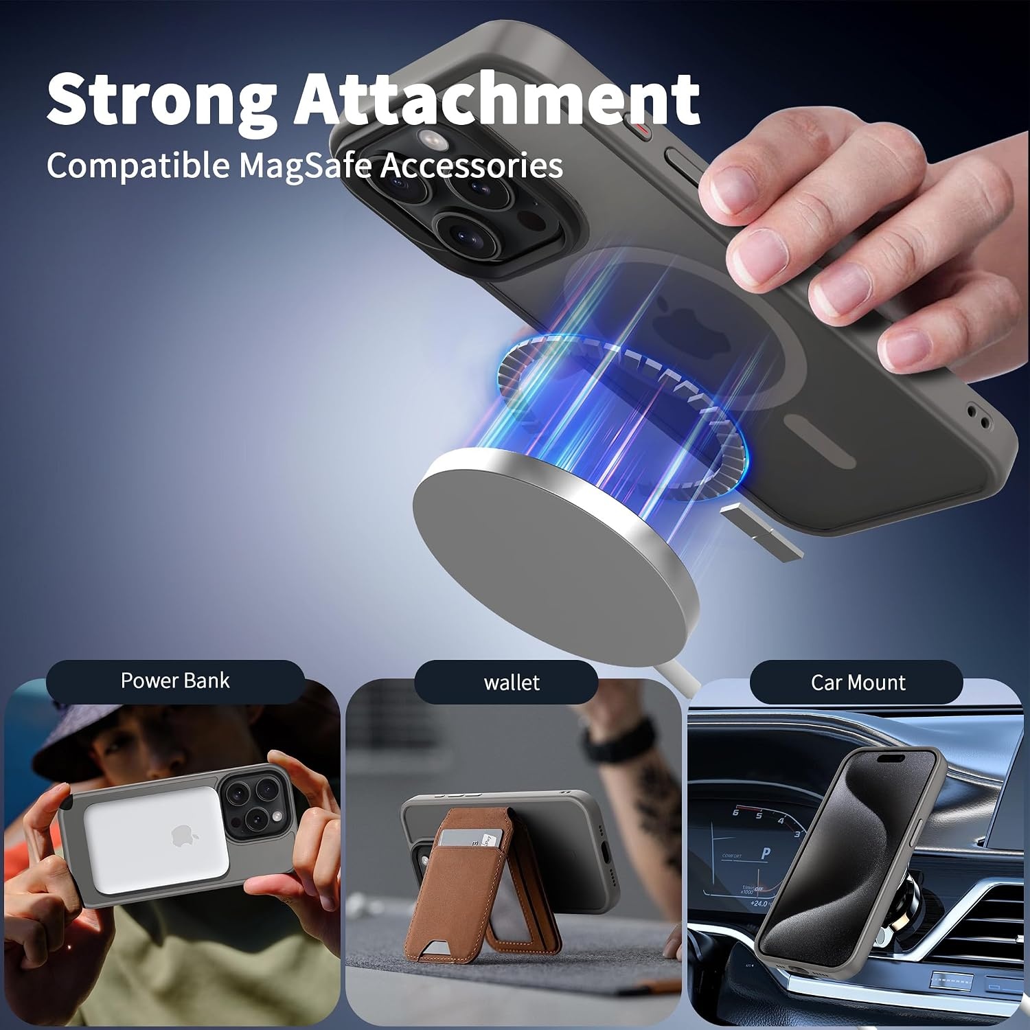 image:imageCACOE Magnetic Case for iPhone 15 61 inch ClearLight Gray