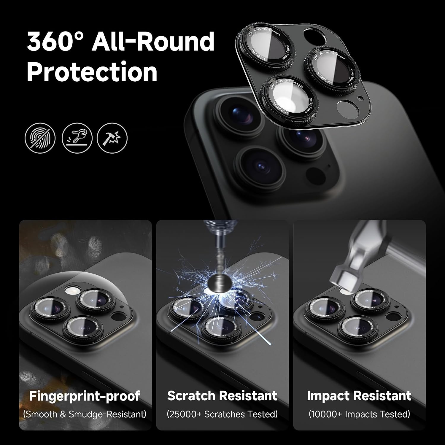 image:imageCACOE Metal Camera Lens Protector for iPhone 17 Pro MaxDark Black