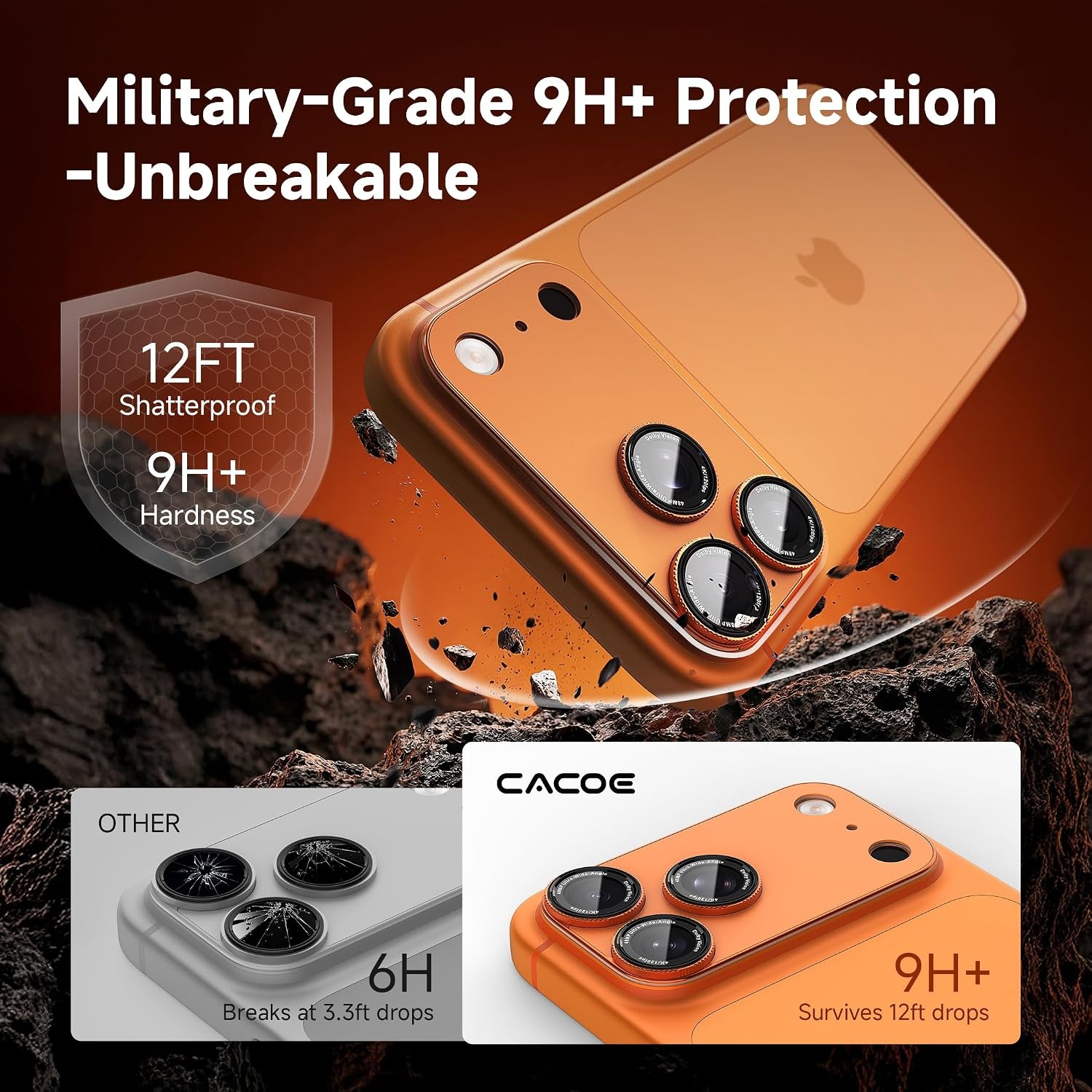 image:imageCACOE Metal Camera Lens Protector for iPhone 17 Pro MaxOrange