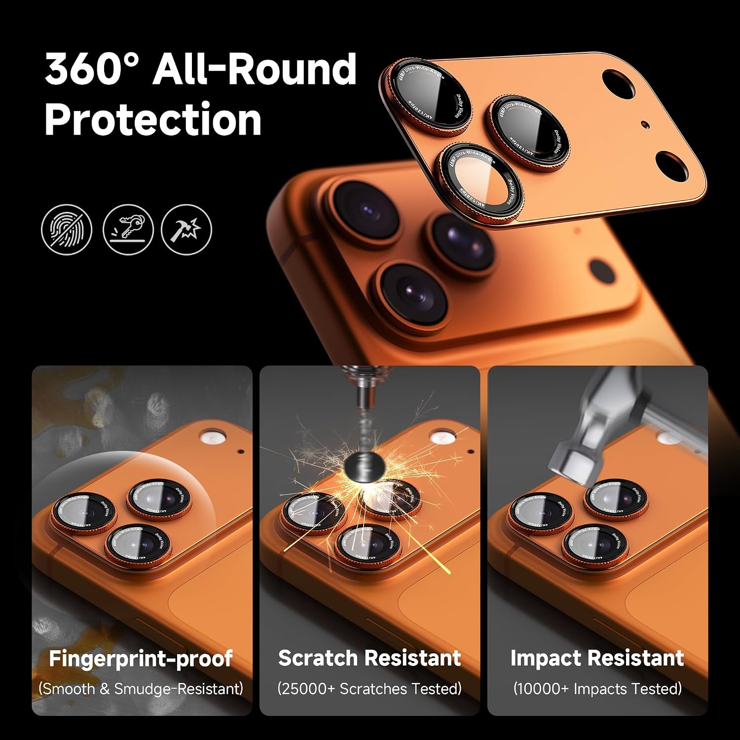image:imageCACOE Metal Camera Lens Protector for iPhone 17 Pro MaxOrange