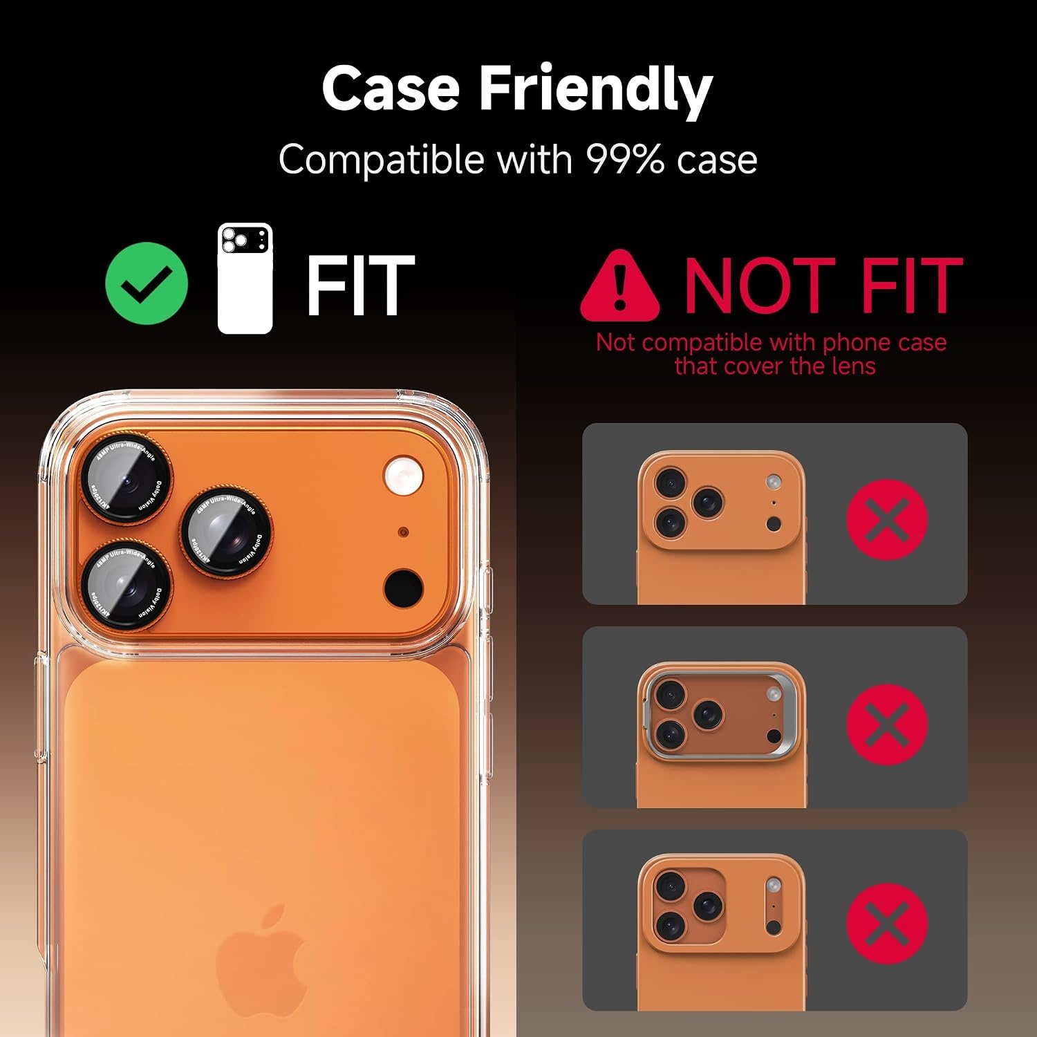 image:imageCACOE Metal Camera Lens Protector for iPhone 17 Pro MaxOrange