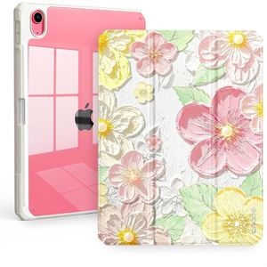 CACOE Cute Case for iPad A16 11th Gen/iPad 10th Gen, Blue Bows(Oil Paint Flower)