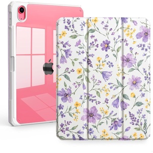 CACOE Cute Case for iPad A16 11th Gen/iPad 10th Gen, Blue Bows(Purple Floral)